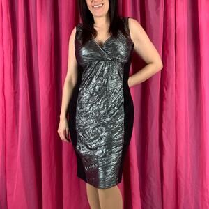 Vintage Joseph Ribkoff Silver and black bodycon wiggle midi dress, size 10